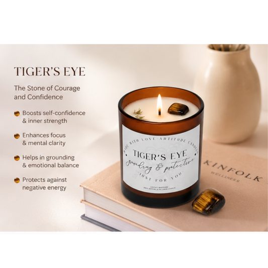 Crystal Candle Tiger's Eye. Lavender scent. Keeps grounded & protective