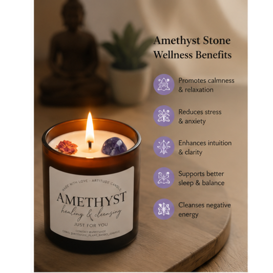 Crystal Candle Amethyst. LAVENDER SCENT. Healer and cleanser