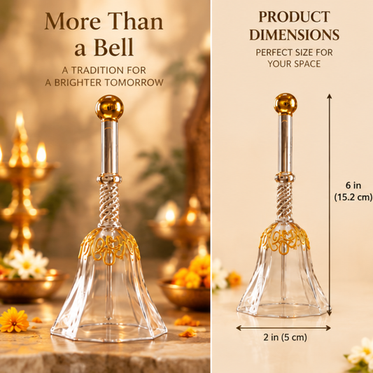 ARTITUDE Premium Crystal Glass Pooja Bell with Golden Om Design | Hand Bell for Mandir, Pooja & Festive Décor