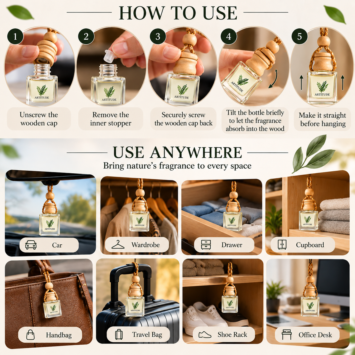 ARTITUDE Premium Essential Oil Car Hanging Diffuser – Lemon | Pure Nature, Fresh Journeys | 10 ml