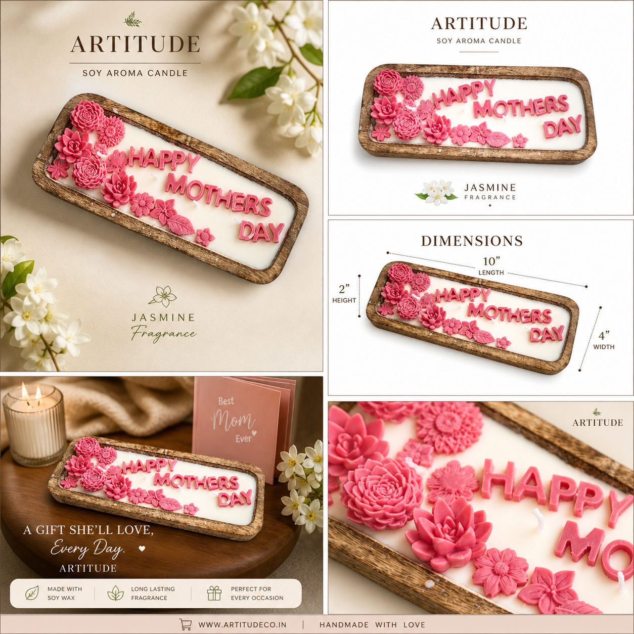 ARTITUDE Happy Mothers Day Soy Aroma Candle – Jasmine Fragrance