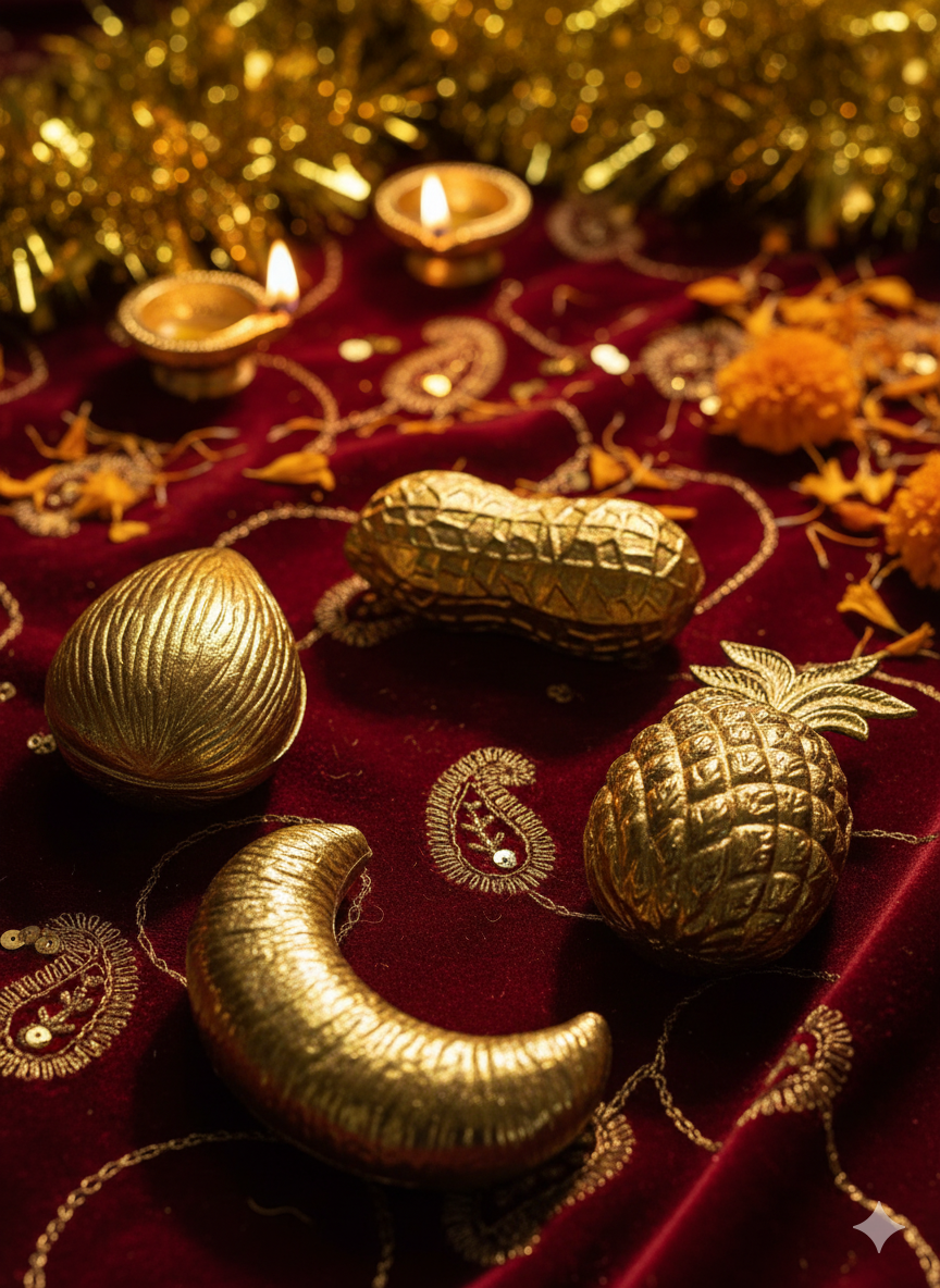 "Golden Bloom" - PEANUT, ALMOND, CASHEWNUT & PINNEAPLE METAL SHAPED CANDLES