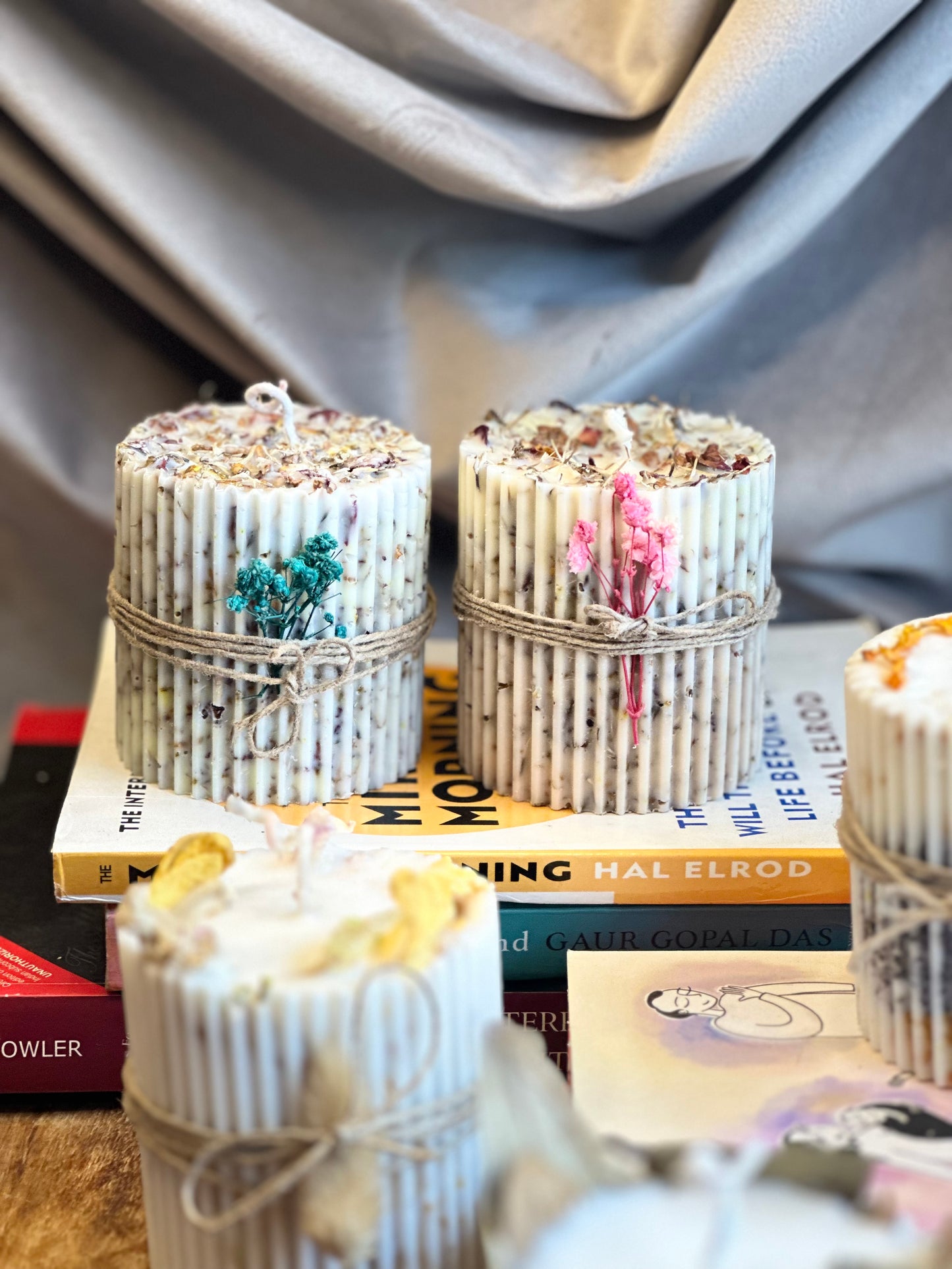 The Botanical Ribbed Soy Pillar Candle