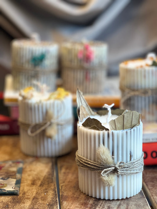 The Botanical Ribbed Soy Pillar Candle