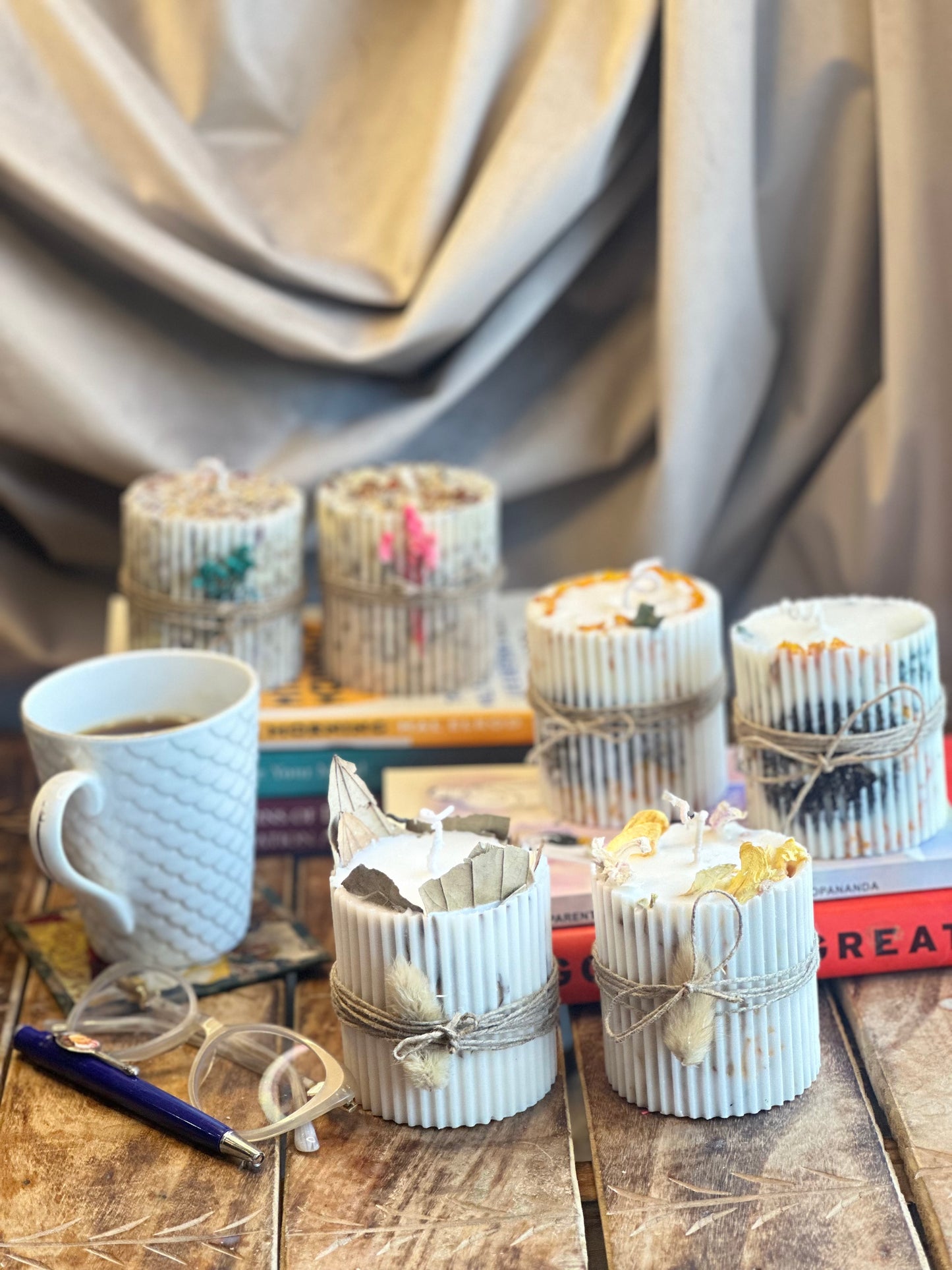 The Botanical Ribbed Soy Pillar Candle