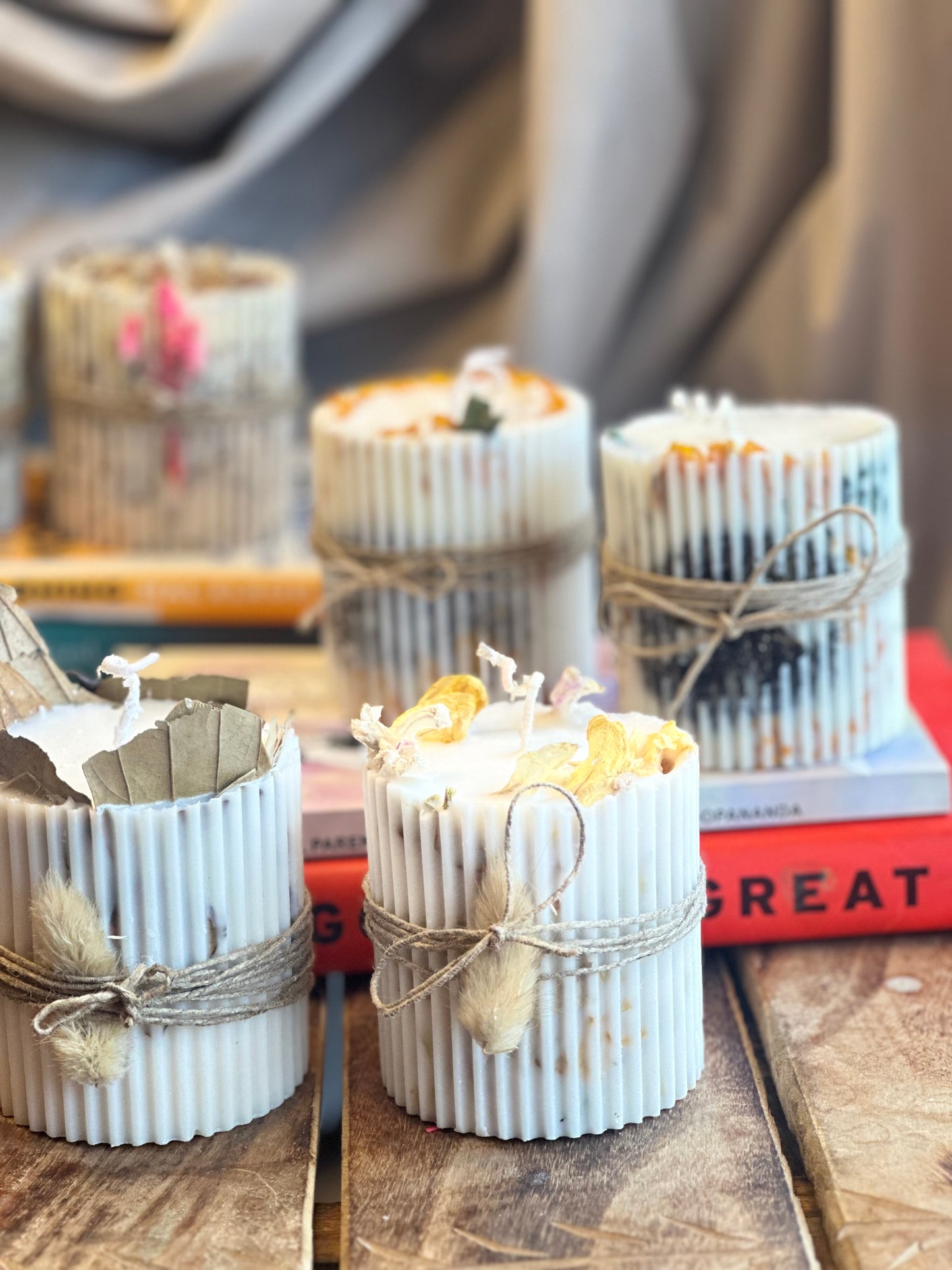 The Botanical Ribbed Soy Pillar Candle
