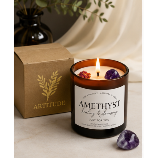 Crystal Candle Amethyst. LAVENDER SCENT. Healer and cleanser