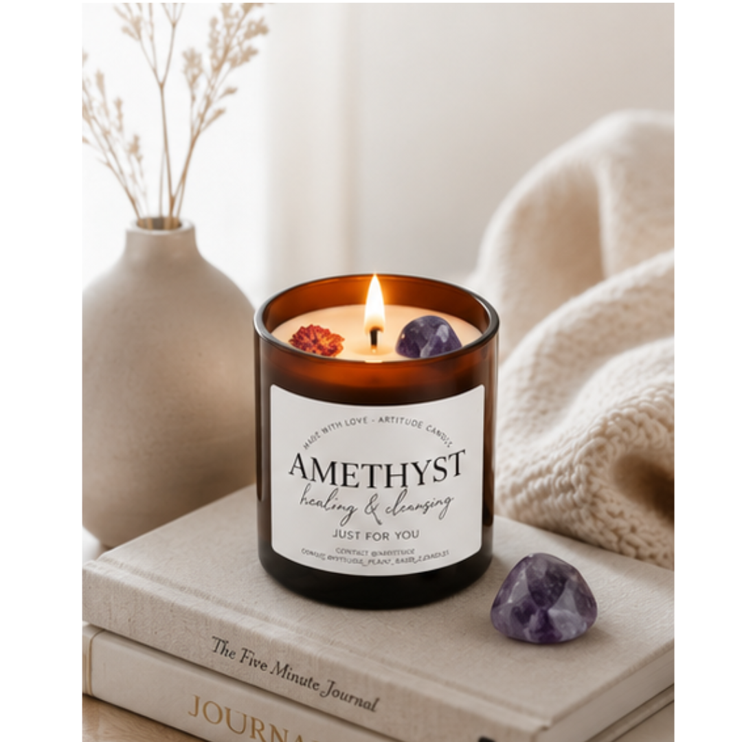 Crystal Candle Amethyst. LAVENDER SCENT. Healer and cleanser