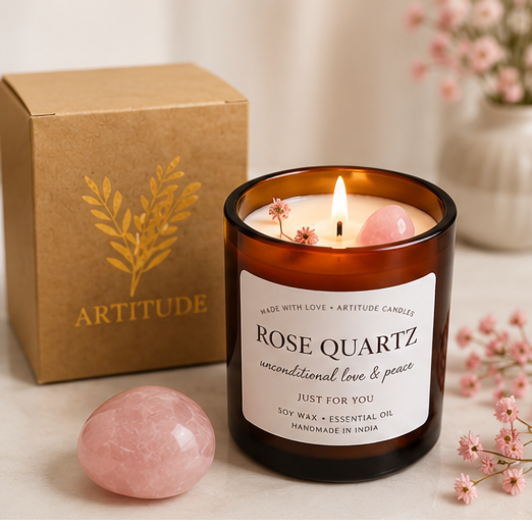 Crystal Candle Rose Quartz. LAVENDER SCENT. Aromatherapy, Love, Harmony & Emotional Healing.