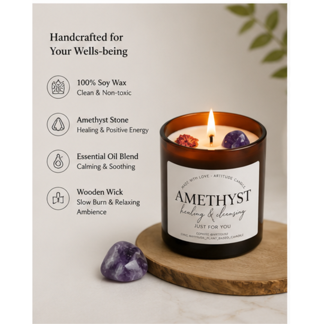 Crystal Candle Amethyst. LAVENDER SCENT. Healer and cleanser