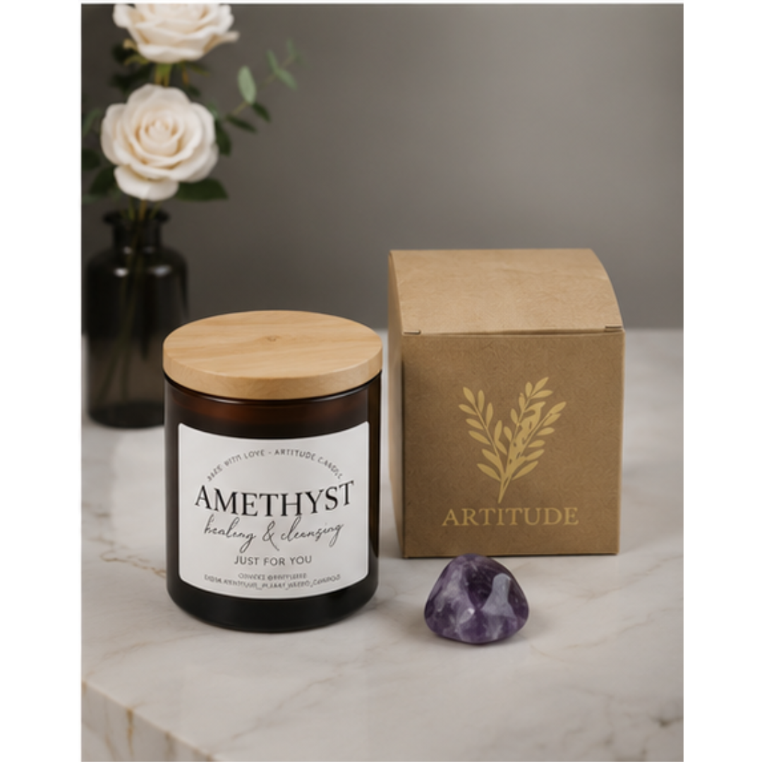Crystal Candle Amethyst. LAVENDER SCENT. Healer and cleanser