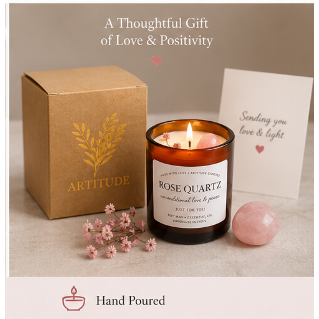 Crystal Candle Rose Quartz. LAVENDER SCENT. Aromatherapy, Love, Harmony & Emotional Healing.