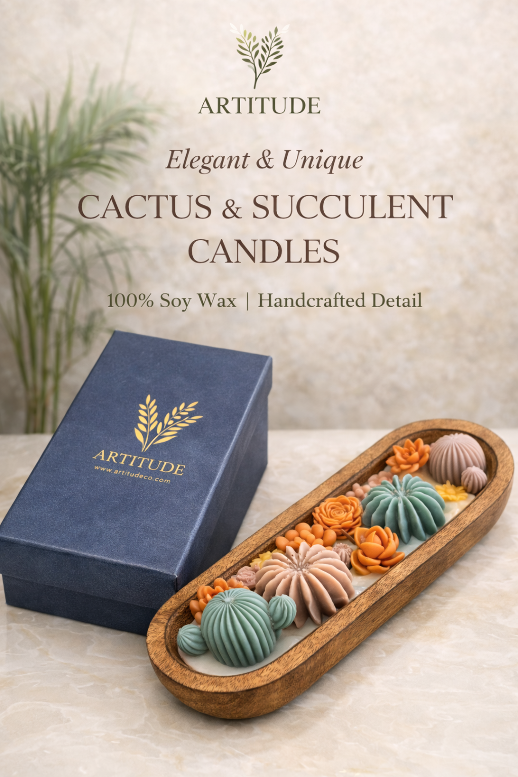 Serene Jasmine Garden Soy Candle Wooden Tray