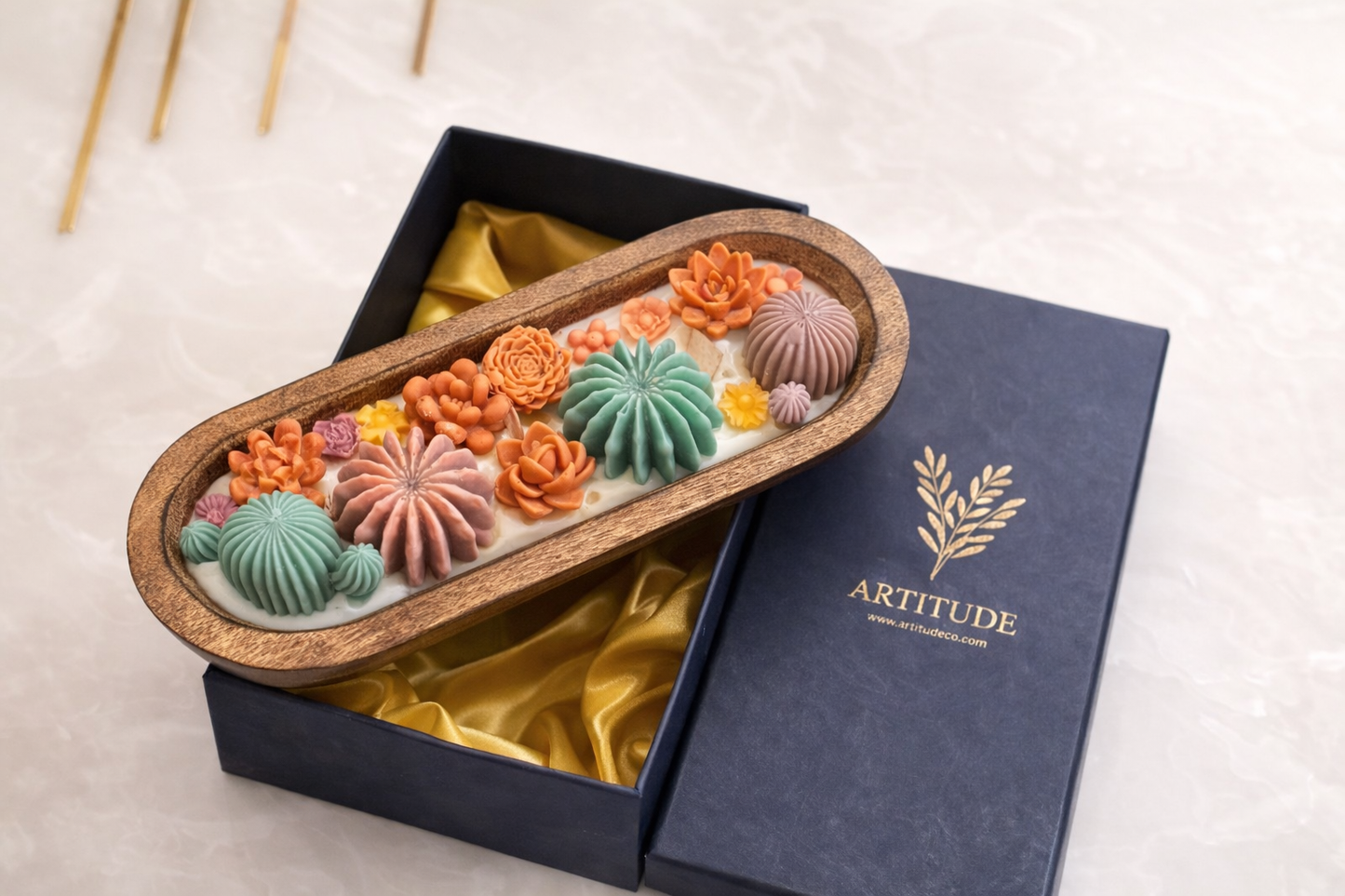 Serene Jasmine Garden Soy Candle Wooden Tray