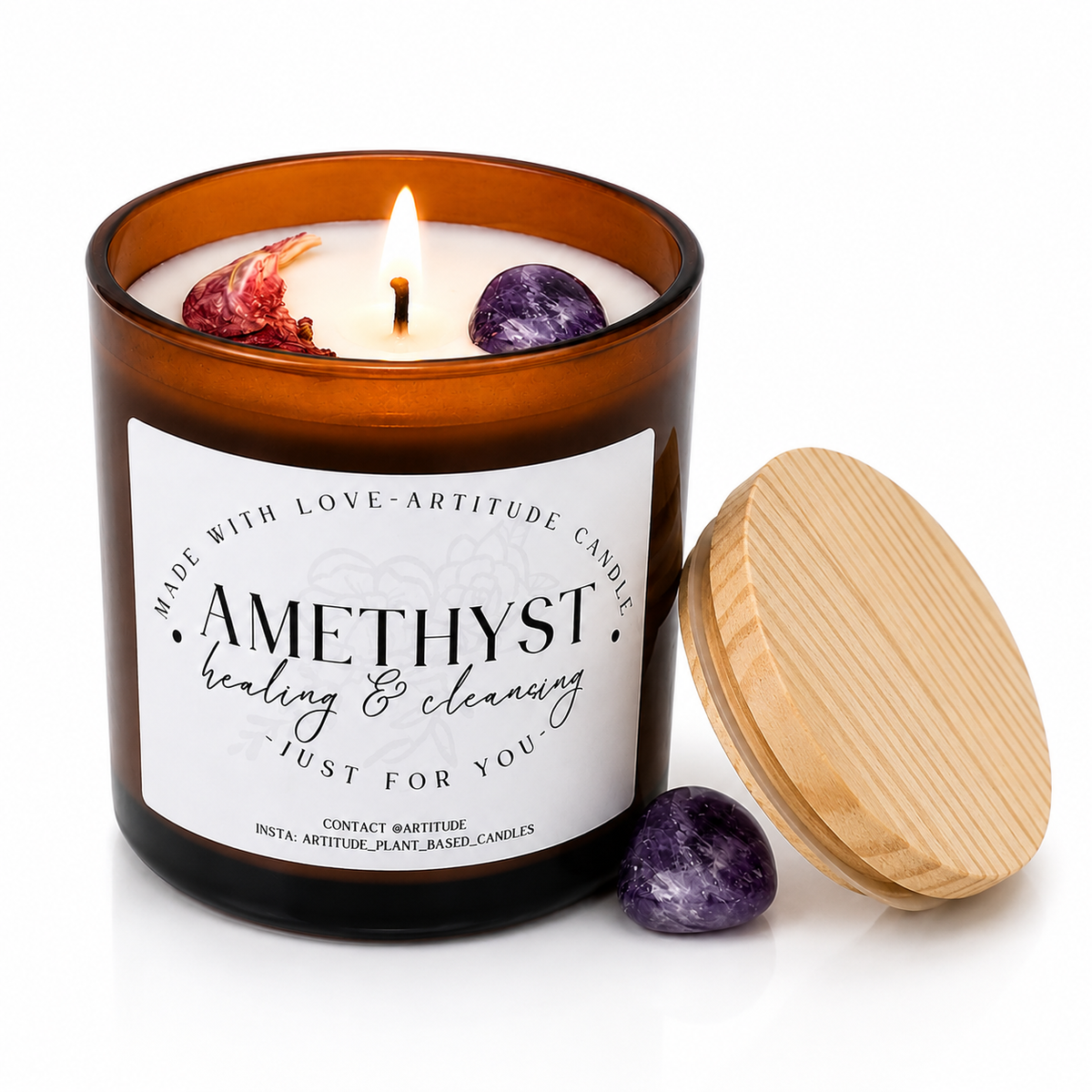 Crystal Candle Amethyst. LAVENDER SCENT. Healer and cleanser