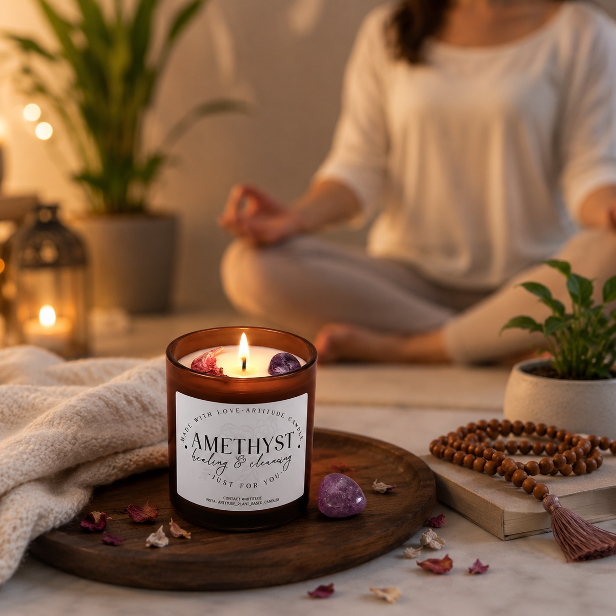 Crystal Candle Amethyst. LAVENDER SCENT. Healer and cleanser
