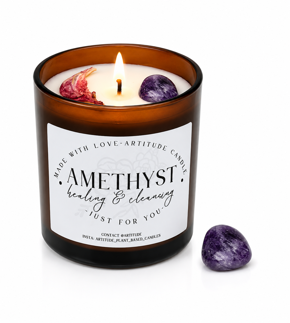 Crystal Candle Amethyst. LAVENDER SCENT. Healer and cleanser