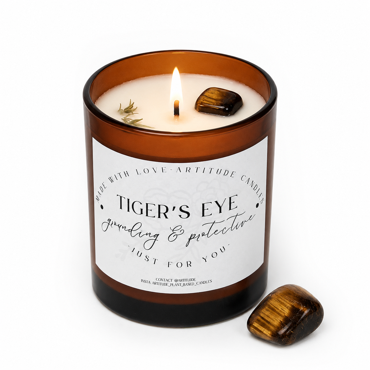 Crystal Candle Tiger's Eye. Lavender scent. Keeps grounded & protective