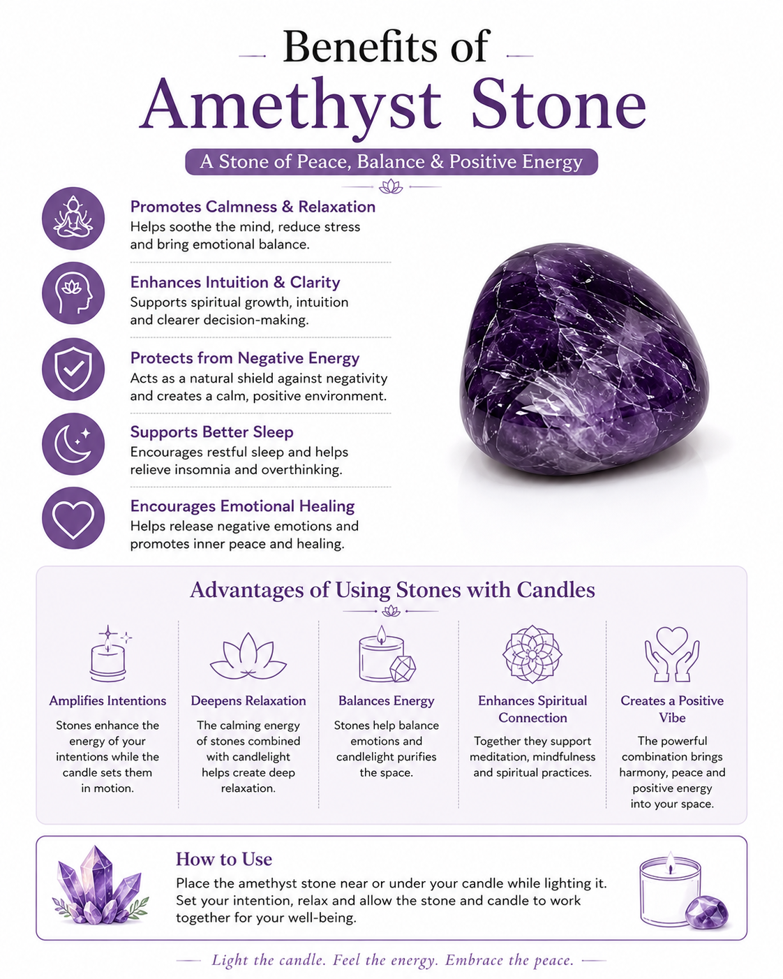 Crystal Candle Amethyst. LAVENDER SCENT. Healer and cleanser
