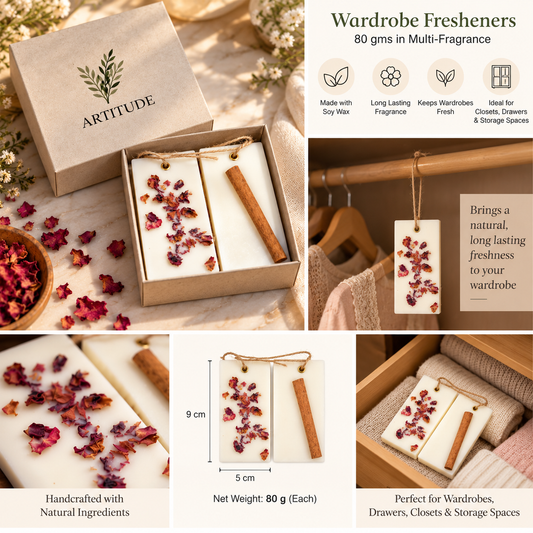 ARTITUDE Botanical Soy Wax Wardrobe Fresheners – Set of 2 | Alcohol-Free Essential Oil Scented Wax SachetsIRose and Cinnamon