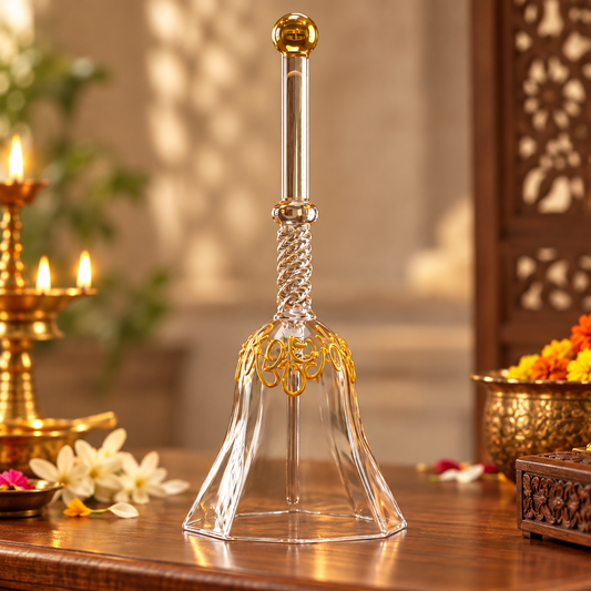 ARTITUDE Premium Crystal Glass Pooja Bell with Golden Om Design | Hand Bell for Mandir, Pooja & Festive Décor
