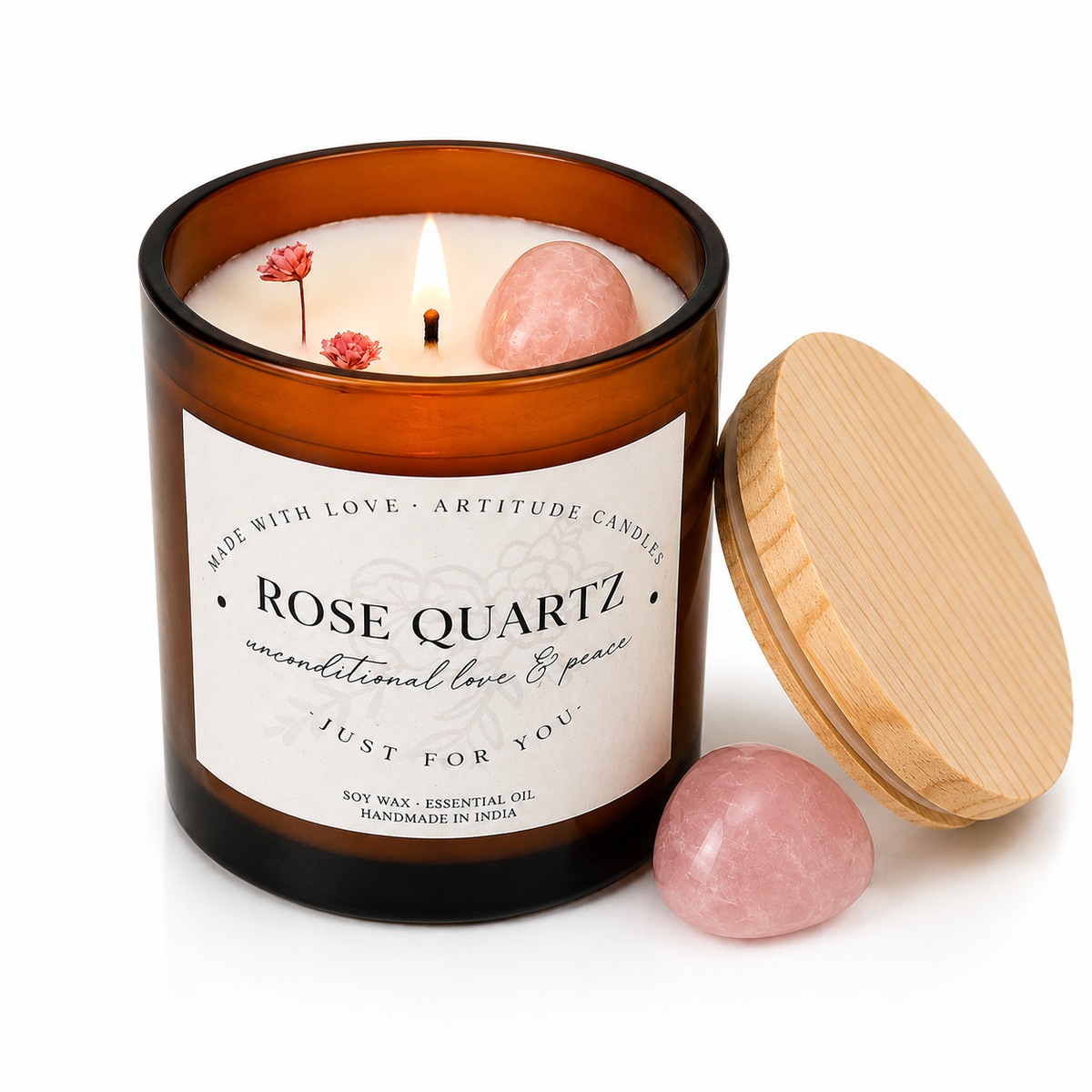 Crystal Candle Rose Quartz. LAVENDER SCENT. Aromatherapy, Love, Harmony & Emotional Healing.