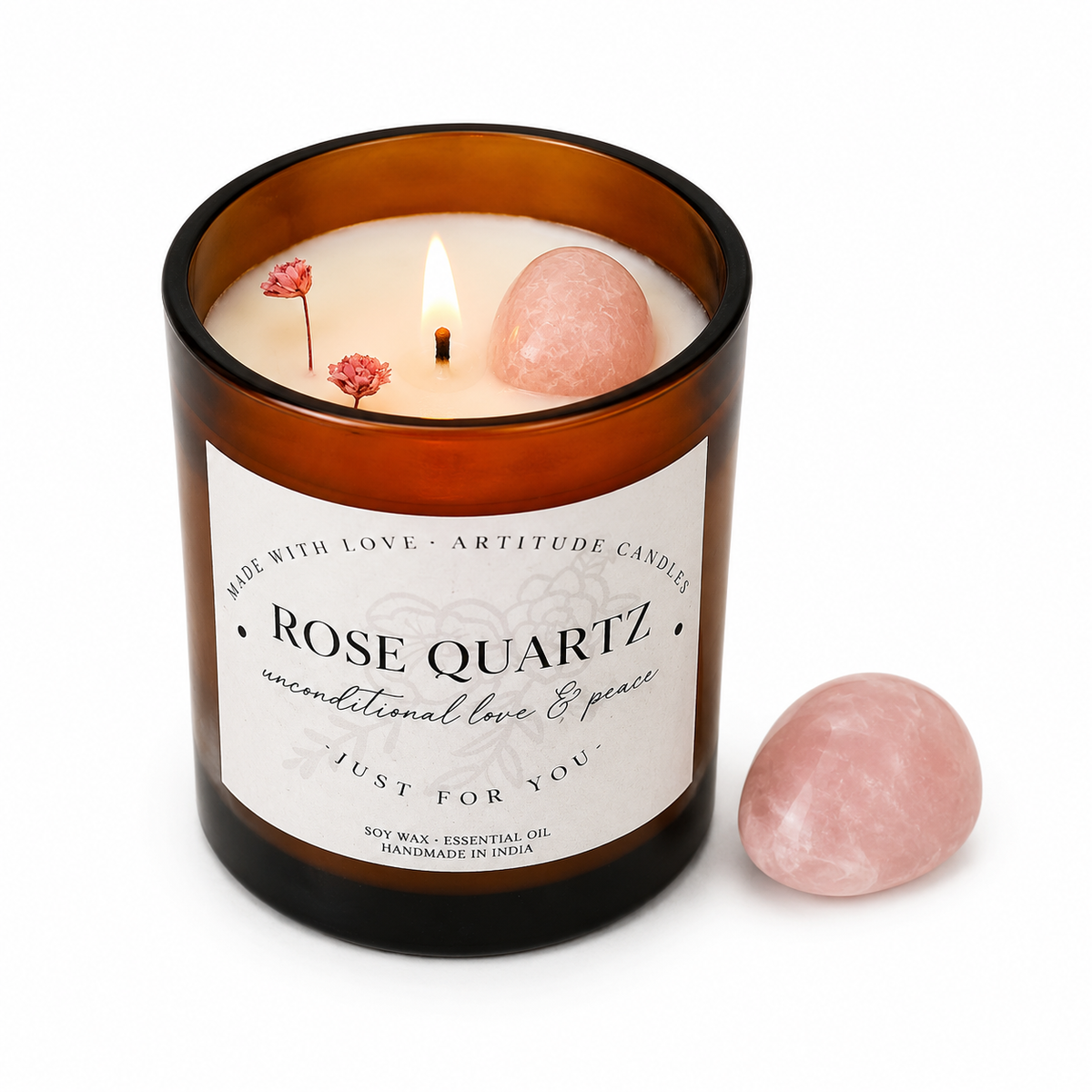Crystal Candle Rose Quartz. LAVENDER SCENT. Aromatherapy, Love, Harmony & Emotional Healing.