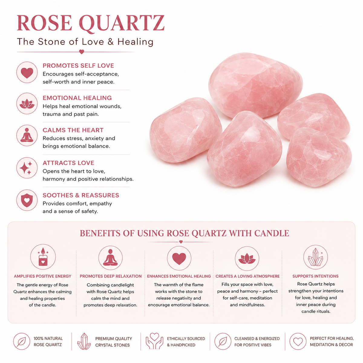Crystal Candle Rose Quartz. LAVENDER SCENT. Aromatherapy, Love, Harmony & Emotional Healing.