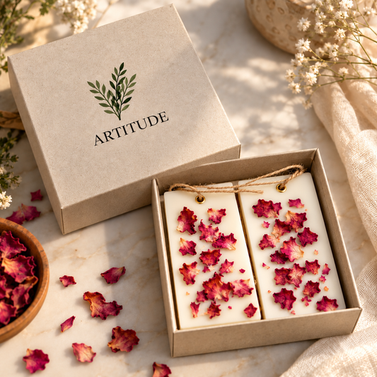 ARTITUDE  Rose scent Botanical Soy Wax Wardrobe Fresheners – Set of 2 | Alcohol-Free Essential Oil Scented Wax SachetsI