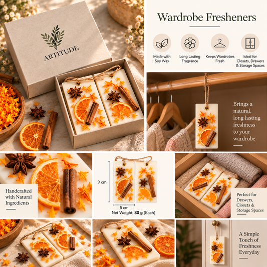 ARTITUDE Botanical Soy Wax Wardrobe Fresheners – Set of 2 | Alcohol-Free Essential Oil Scented Wax SachetsICitronella scent