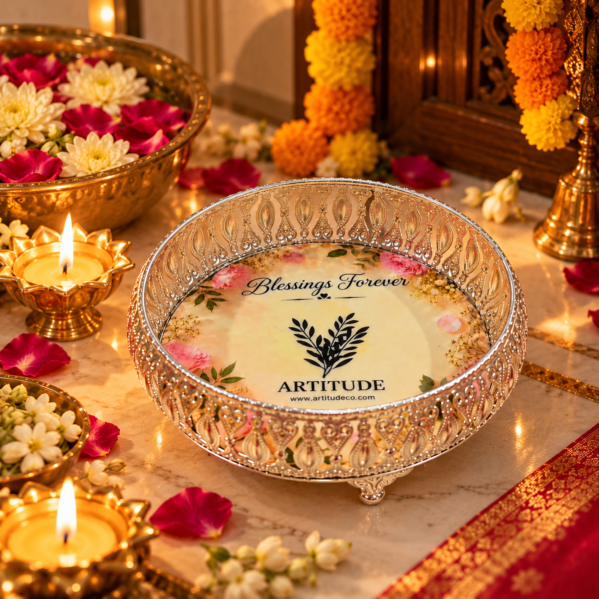 ARTITUDE Blessings Forever Decorative Urli – 8 Inch | Premium Festive, Wedding & Corporate Gift