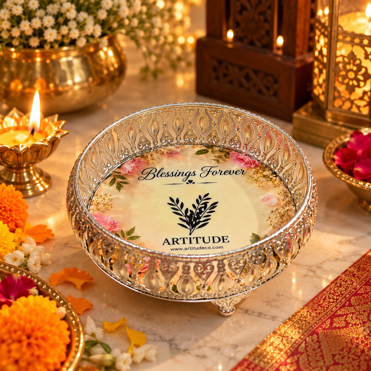 ARTITUDE Blessings Forever Decorative Urli – 8 Inch | Premium Festive, Wedding & Corporate Gift