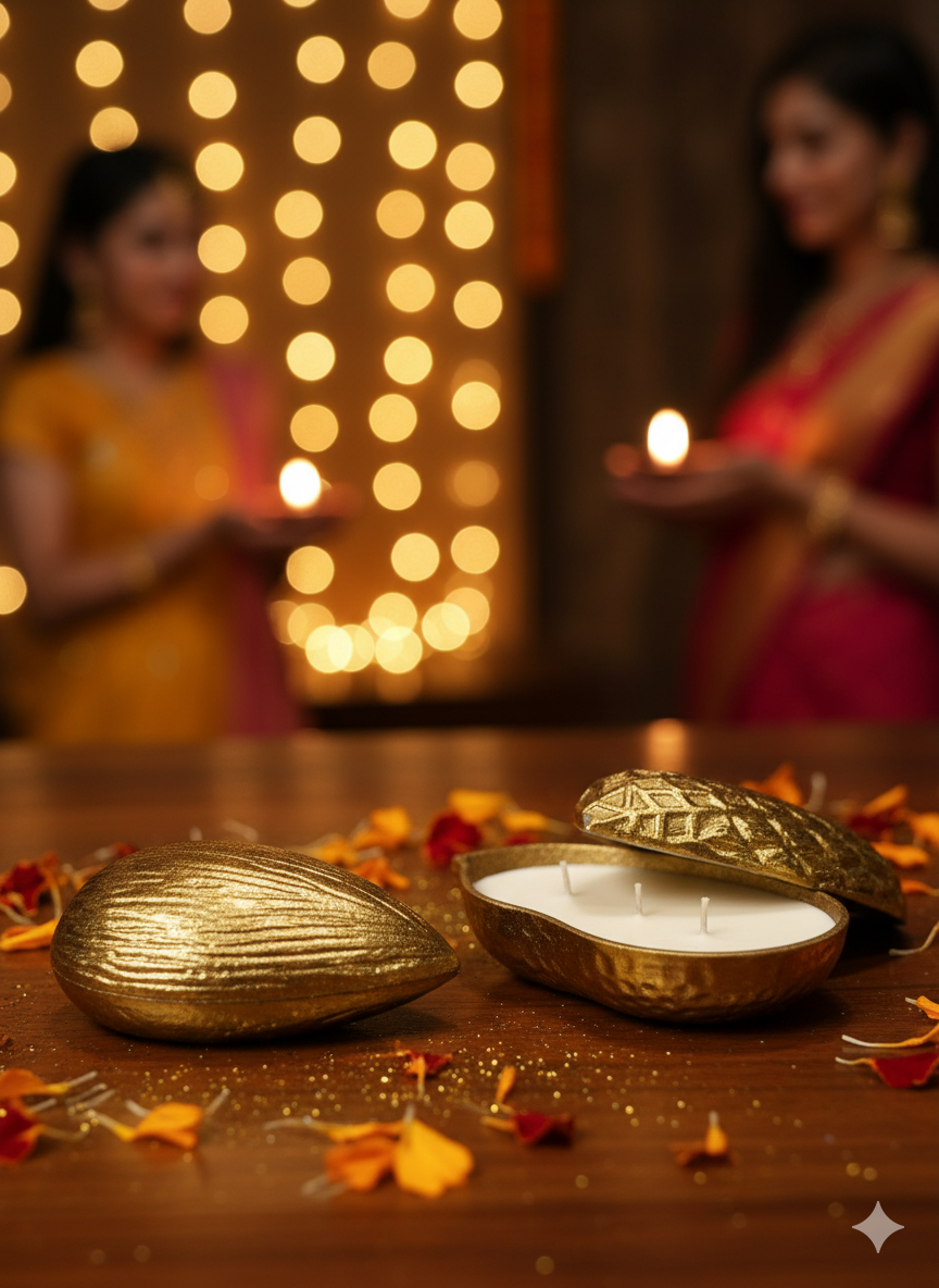 "Golden Bloom" - PEANUT, ALMOND, CASHEWNUT & PINNEAPLE METAL SHAPED CANDLES