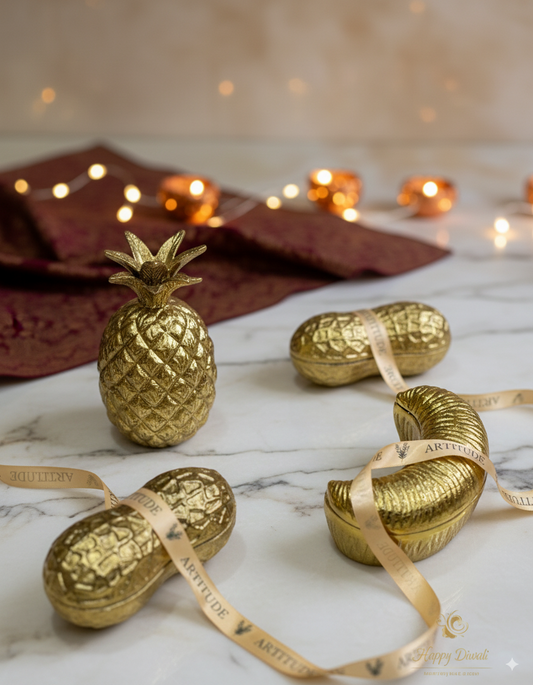 "Golden Bloom" - PEANUT, ALMOND, CASHEWNUT & PINNEAPLE METAL SHAPED CANDLES