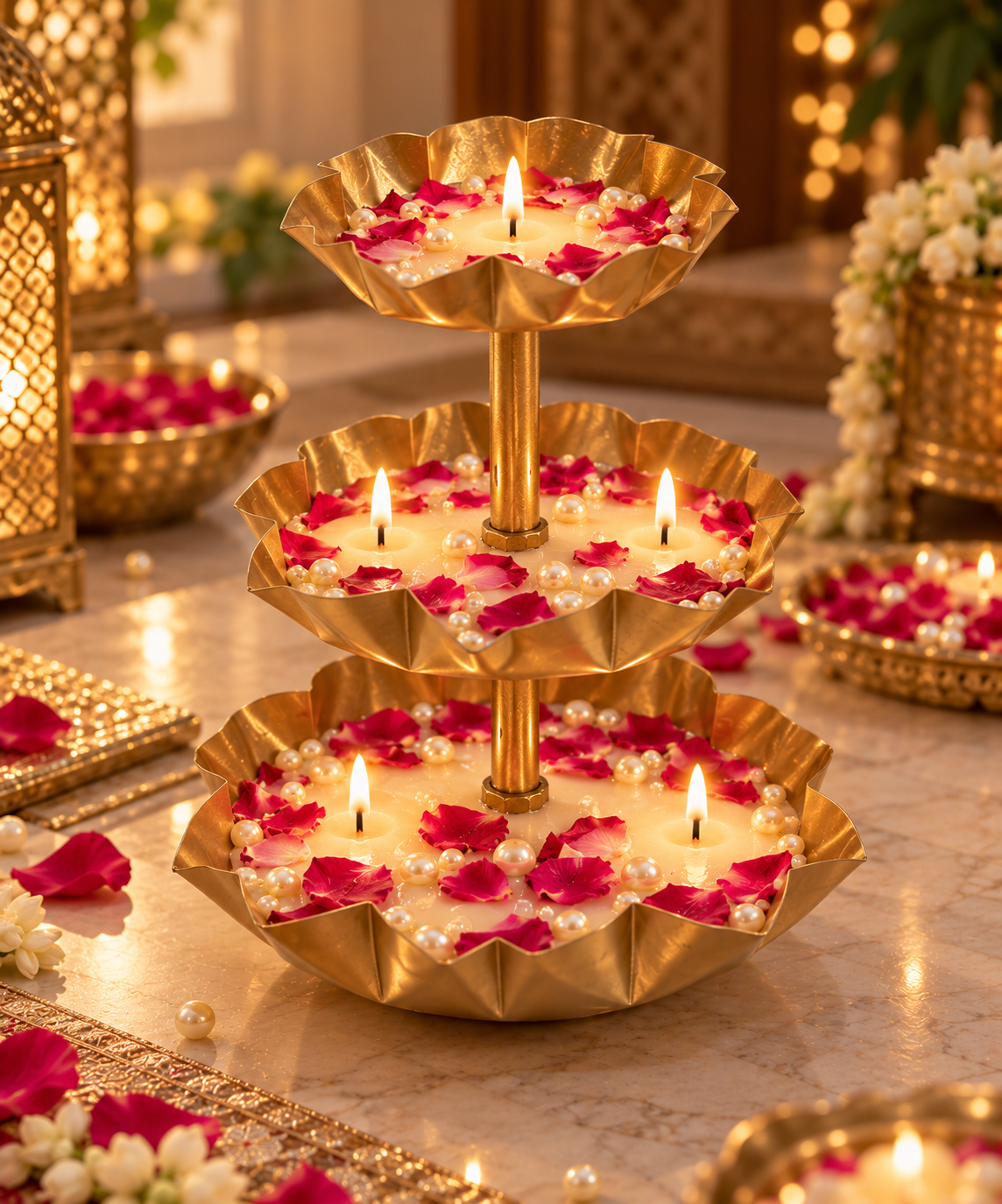 ARTITUDE Luxury 3-Tier Golden Urli Soy Wax Candle | Decorative Diwali Candle Centrepiece for Home, Pooja & Festive Gifting