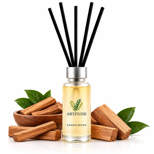 ARTITUDE Sandalwood Reed Diffuser for Home & Office | Premium Glass Bottle | Luxury Home Fragrance & Décor