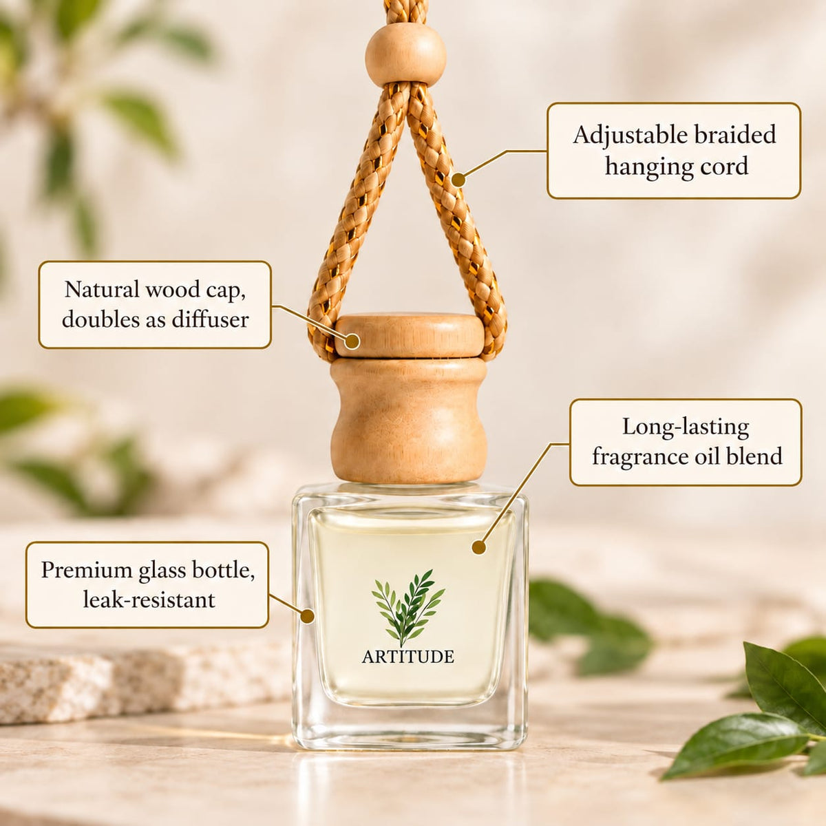 ARTITUDE Premium Essential Oil Car Hanging Diffuser – Lemon | Pure Nature, Fresh Journeys | 10 ml