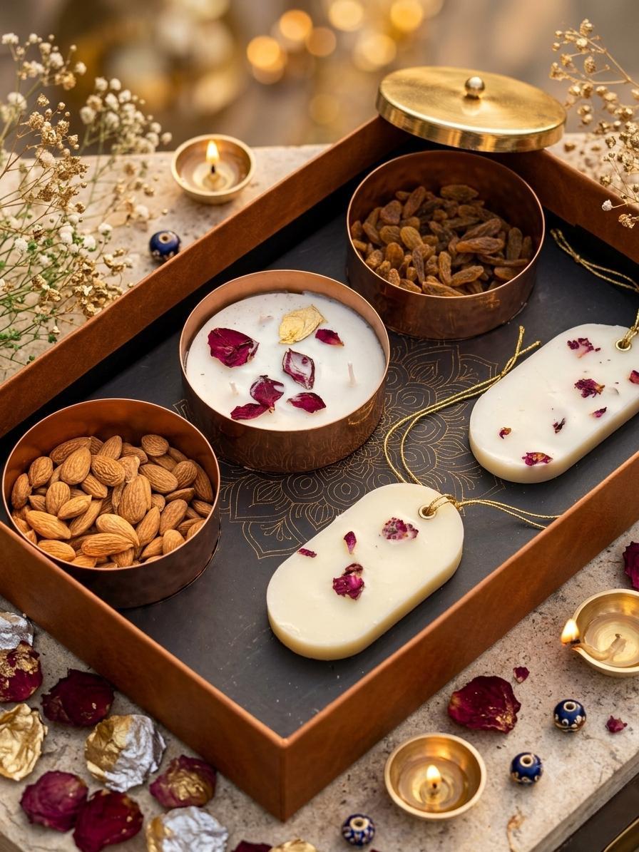 ARTITUDE Royal Festive Gift Hamper | Premium Dry Fruits & Chocolates in Golden Metal Jars with Soy Wax Wardrobe Fresheners | Luxury Diwali & Corporate Gift Box