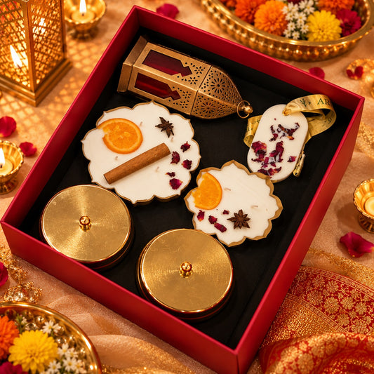 The Royal Glow Hamper – Luxury Diwali Gift Box with Soy Candles, Dry Fruits & Lantern