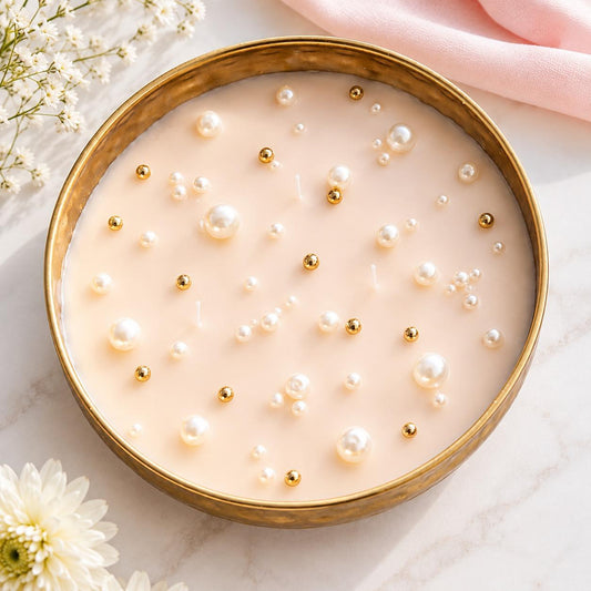Pearl Glow – Golden Metal Finish Bowl Candle