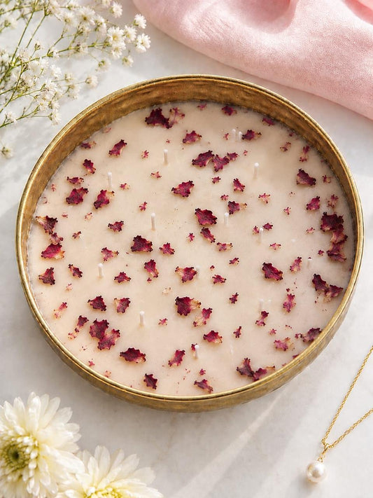 Rose Reverie – Golden Metal Finish Bowl Candle