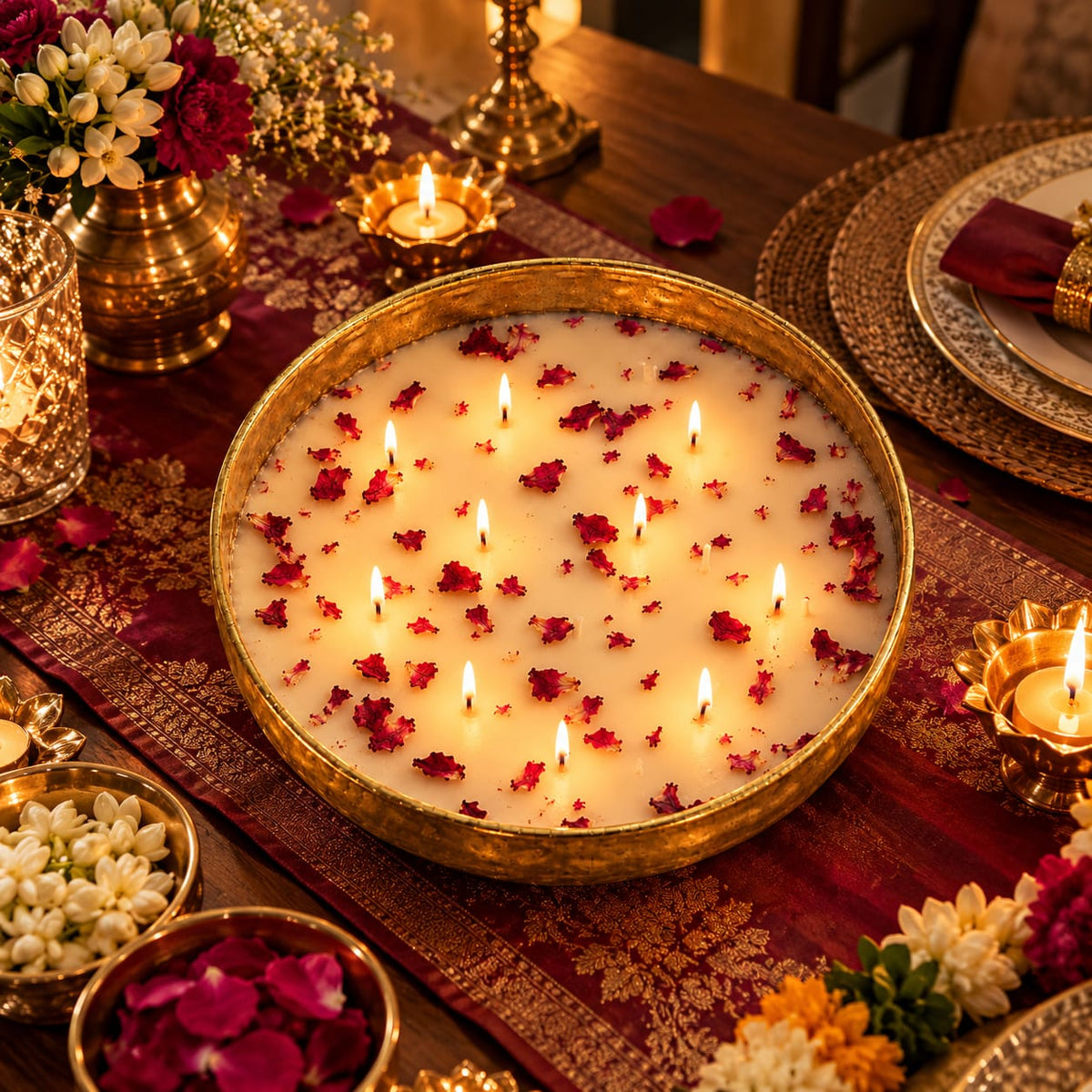 Rose Reverie – Golden Metal Finish Bowl Candle