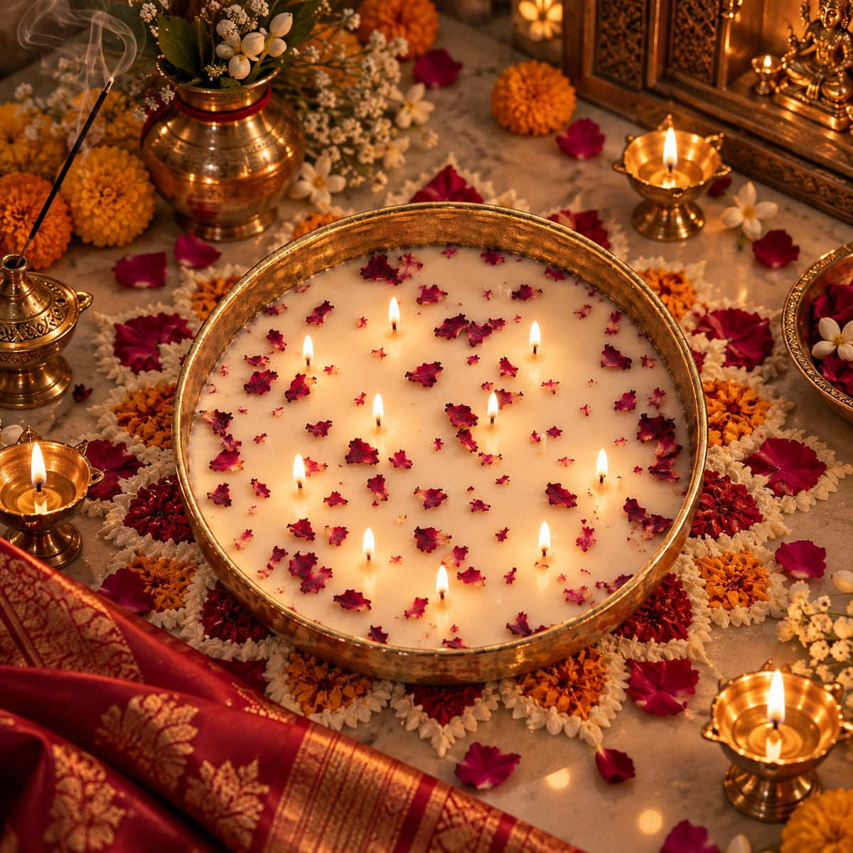 Rose Reverie – Golden Metal Finish Bowl Candle