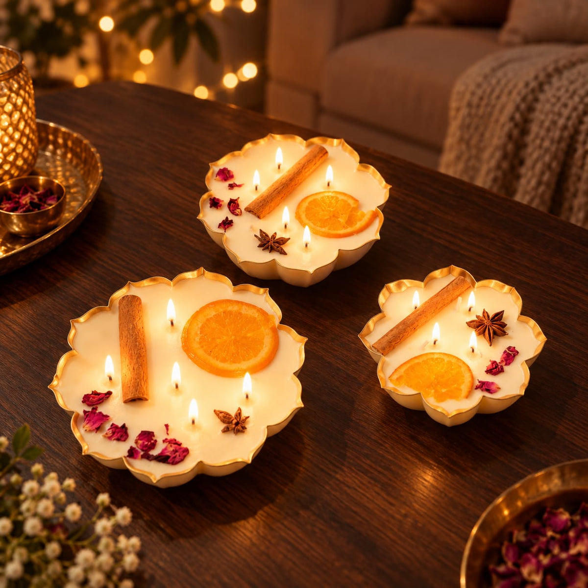 Citrus Bloom – Golden Scallop Soy Wax Candle, SET OF 3