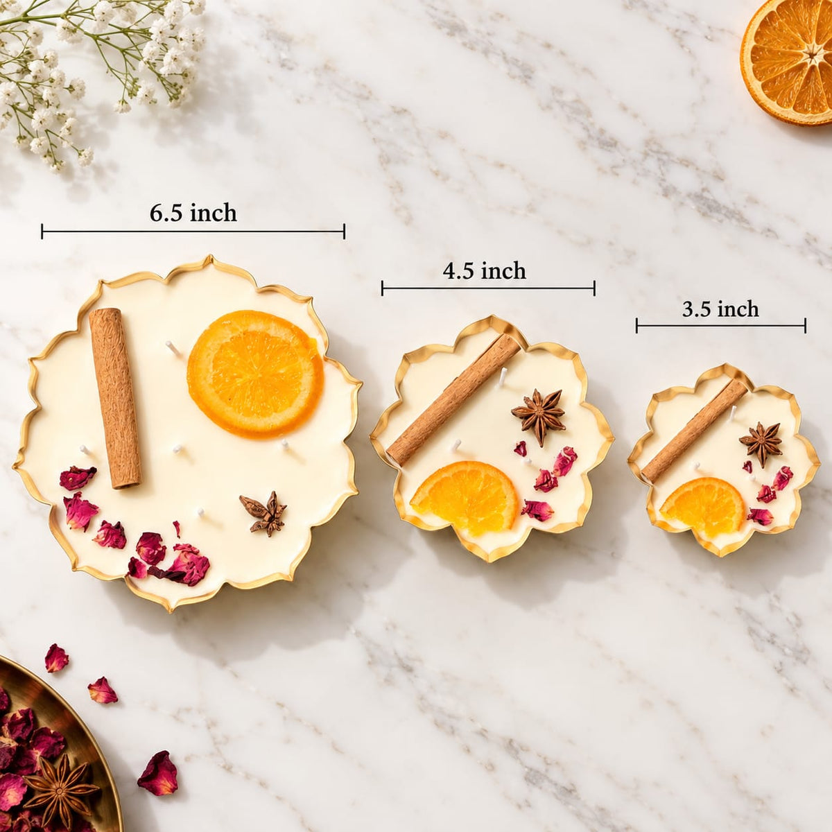 Citrus Bloom – Golden Scallop Soy Wax Candle, SET OF 3