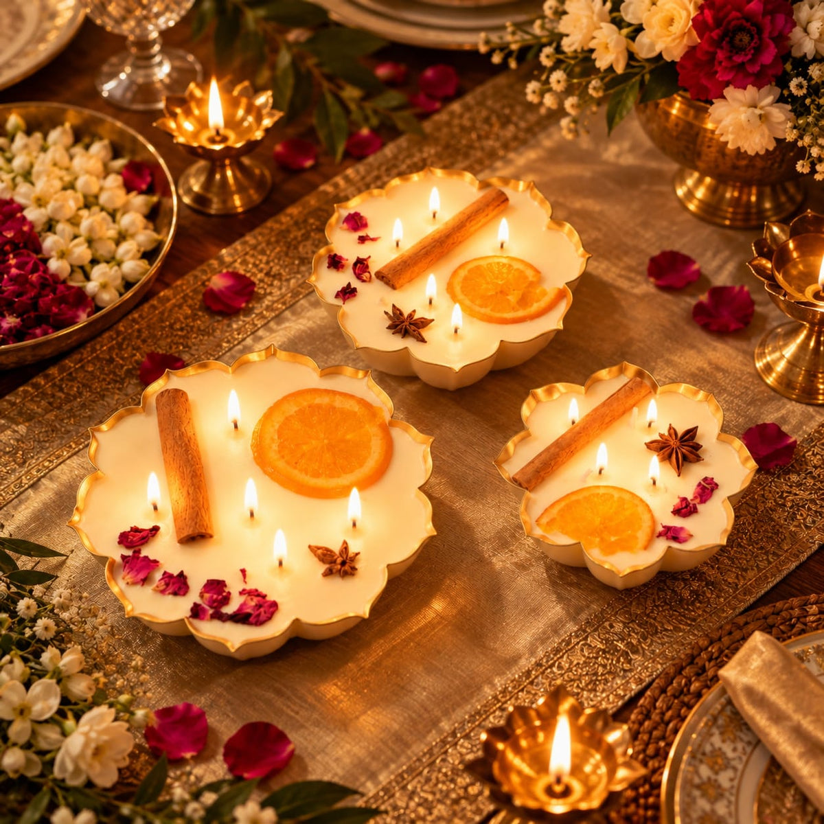 Citrus Bloom – Golden Scallop Soy Wax Candle, SET OF 3