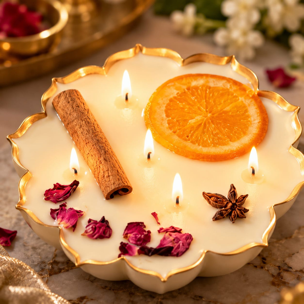 Citrus Bloom – Golden Scallop Soy Wax Candle, SET OF 3