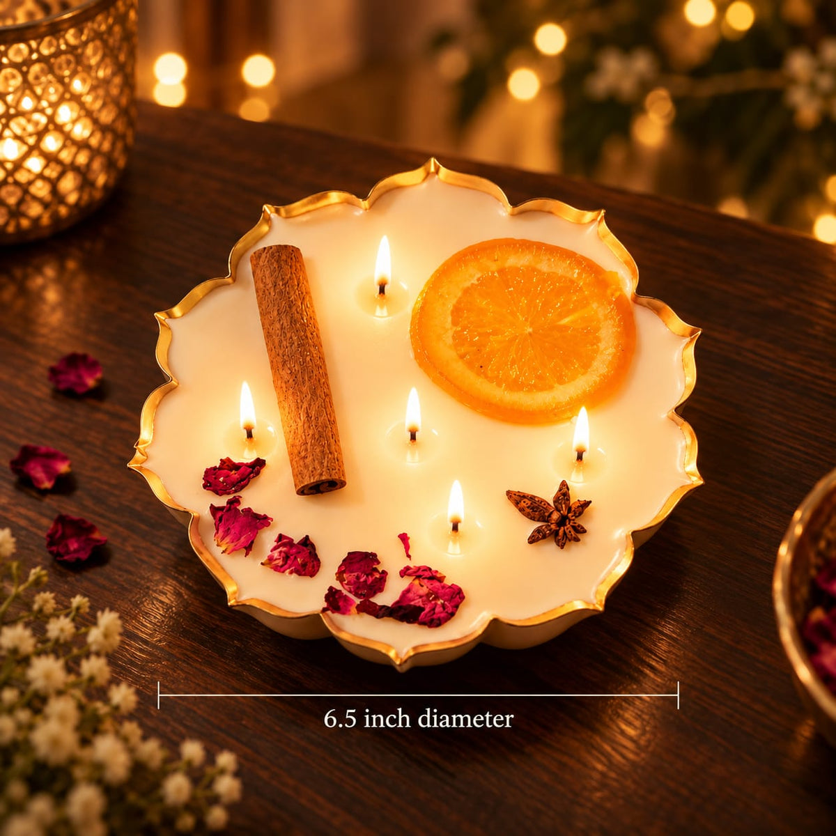 Citrus Bloom – Golden URLI Scallop Soy Wax Candle (6.5 inch), ROSE SCENT