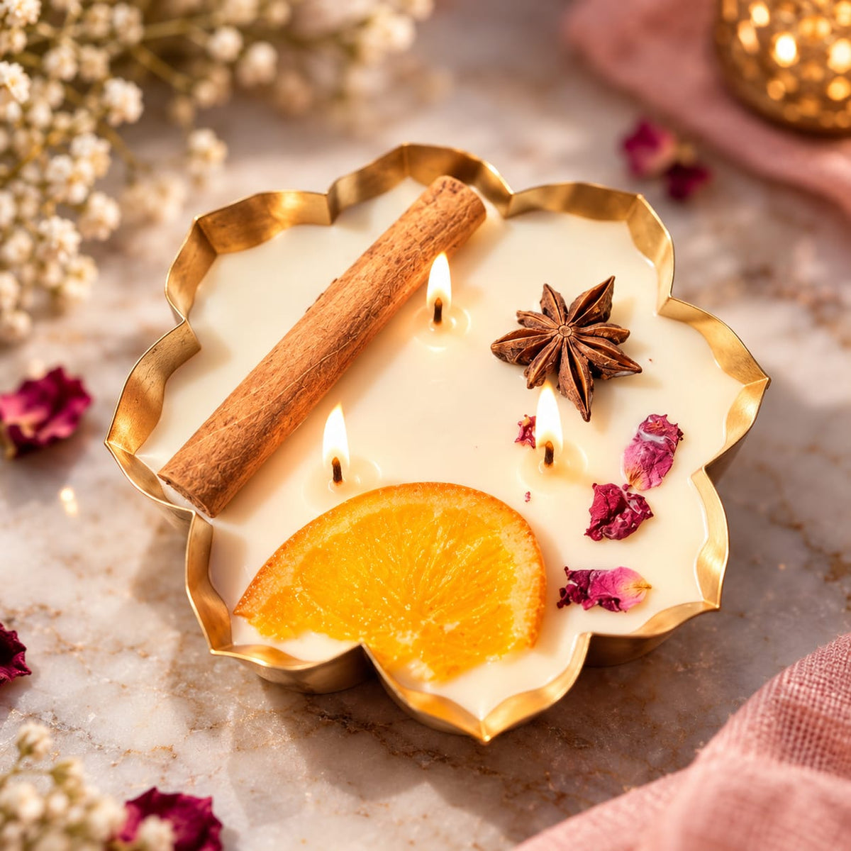 Citrus Bloom – URLI Golden Scallop Soy Wax Candle (3.5 inch), ROSE SCENT