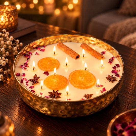Golden Harvest – Golden Metal Finish JUMBO URLI SPICE Candle